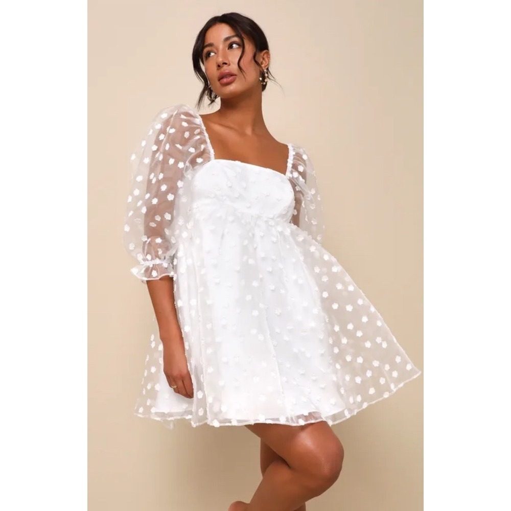 Elegant White Polka Dot Mini Dress